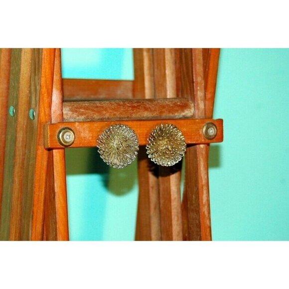 Vintage Wire Earrings Silver Circle Clip On Starburst - Picture 5 of 5